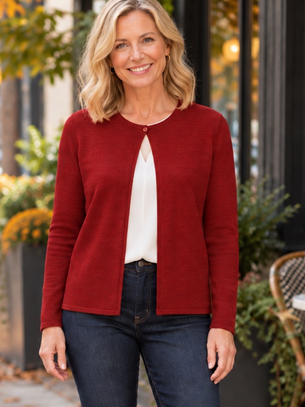 F. by Façonnable Red 100% Merino Wool One Button Cardigan Size Large